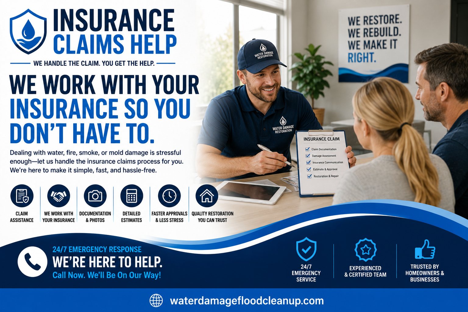 Water Damage Flood Cleanup — 24/7 emergency water, flood, fire and mold restoration crew arriving at a home