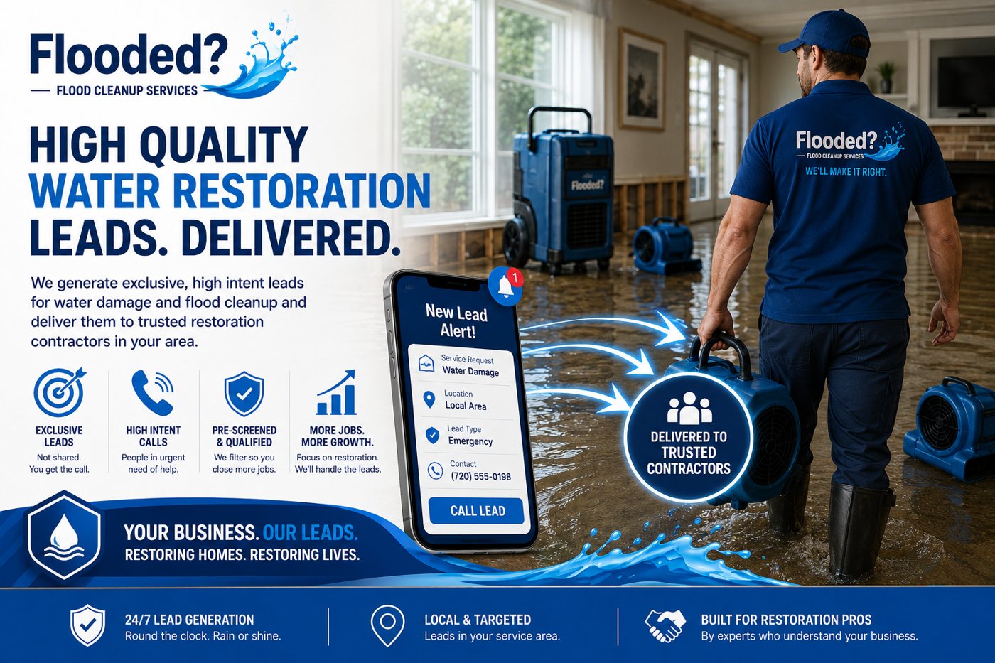 High quality water restoration leads delivered to trusted restoration contractors